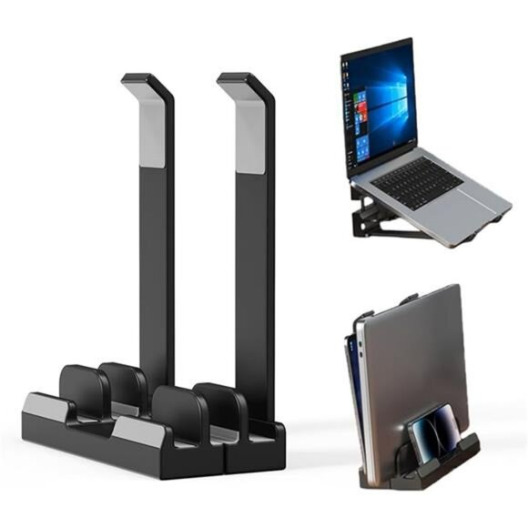 Vertical Laptop Stand Desk Organizer Adjustable Triple Slot Holder for Laptops i - Picture 1 of 7